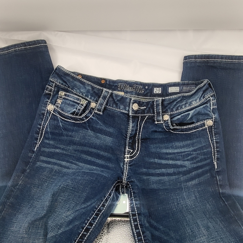 Miss Me Jeans Womens 29 Signature Blue  Stretch Mid Rise Ankle Skinny